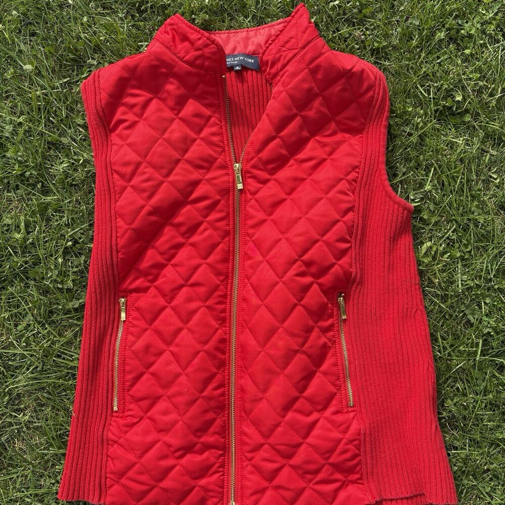 Jones New York Signature Sz Extra Large CHRISTMAS Red Quilted Puffer Vest